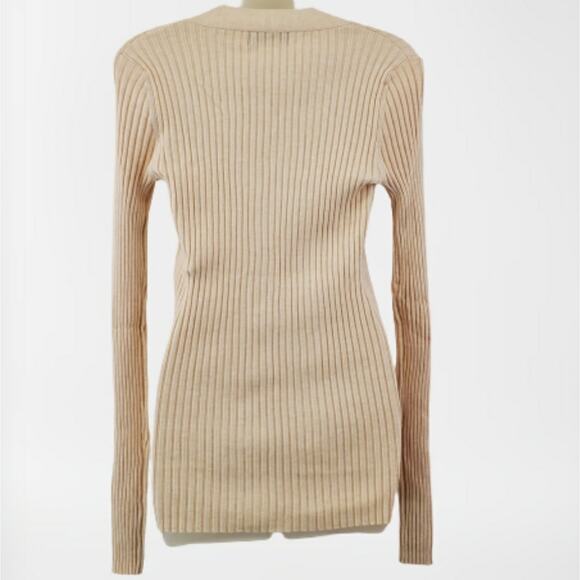 Ribbed neutral cardigan with pom pom snaps size XS NWT - Picture 5 of 11